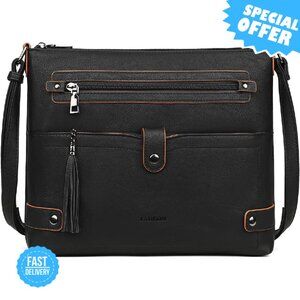 BRAND NEW FADEON Large Crossbody Bag Black Multi Pocket Shoulder Bag